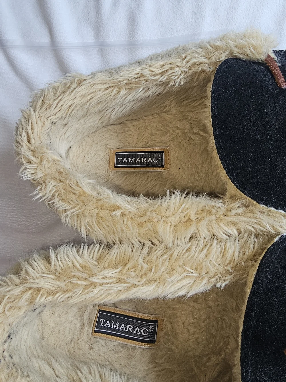 Tamarac Faux Fur Lined Black Suede Moccasin Slippers - Size 13